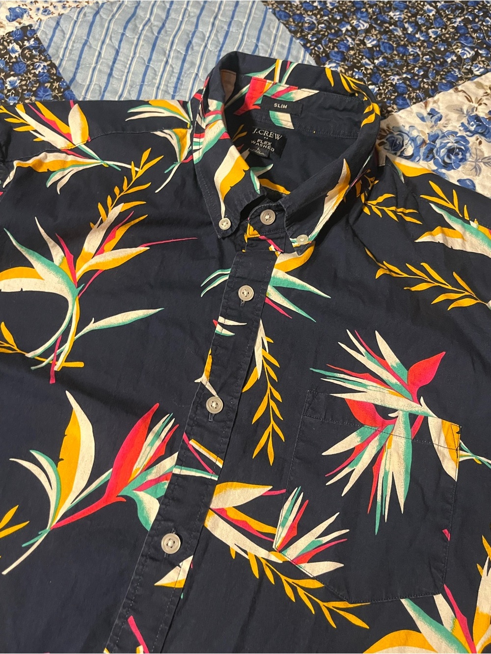 J. Crew Navy Floral Tropical Button-Down Shirt
